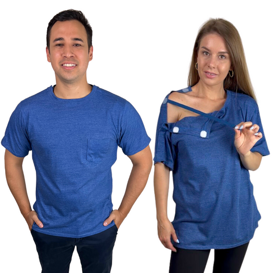 Inspired Comforts Unisex/Men's Post Surgery Shirt - All Access w/Stick On Fasteners