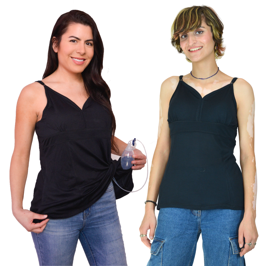 Black Post Mastectomy Camisole With Drain Pockets Chemo Clothing