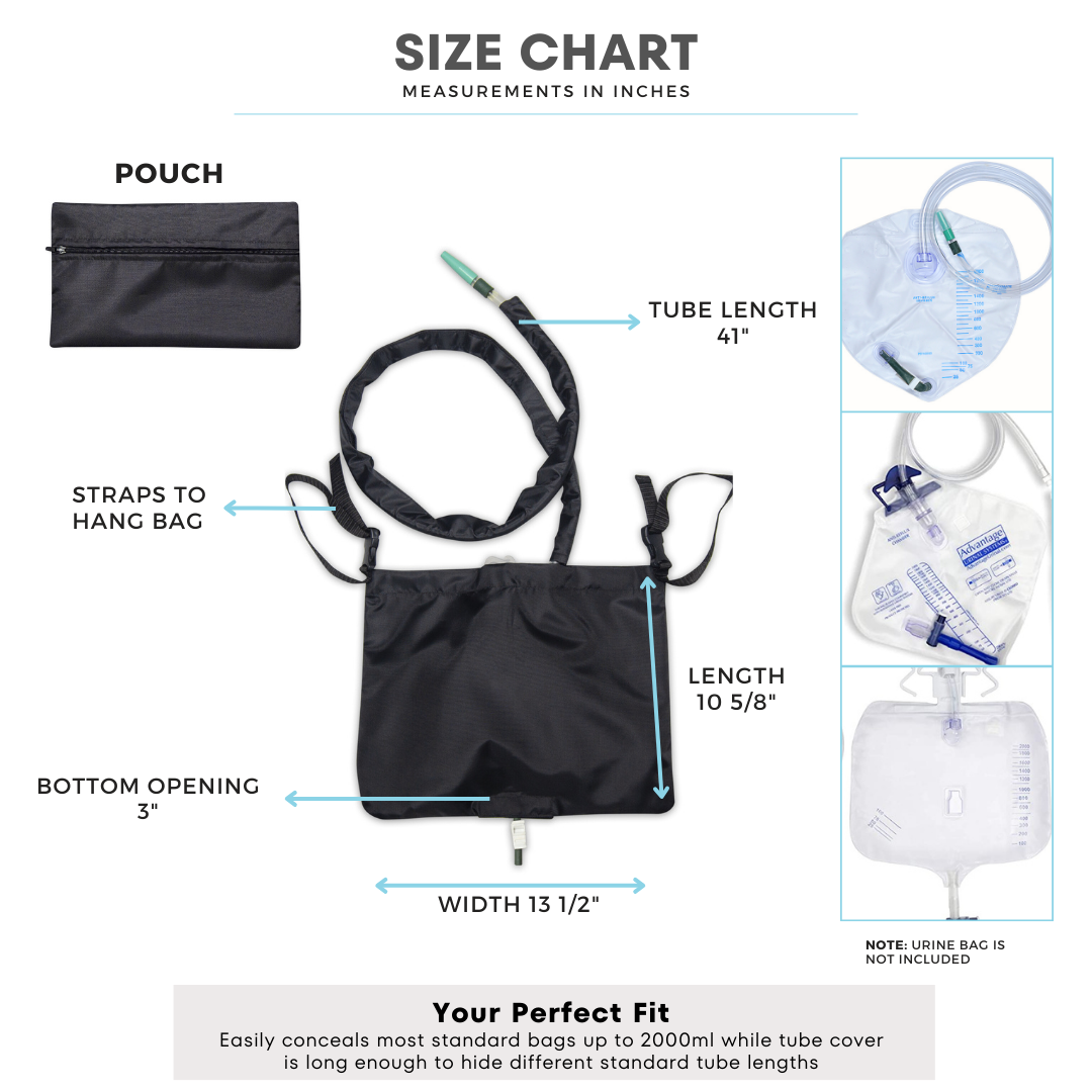 Wheelchair Urine Bag Holder with Catheter Pipe Cover & Adjustable Stra