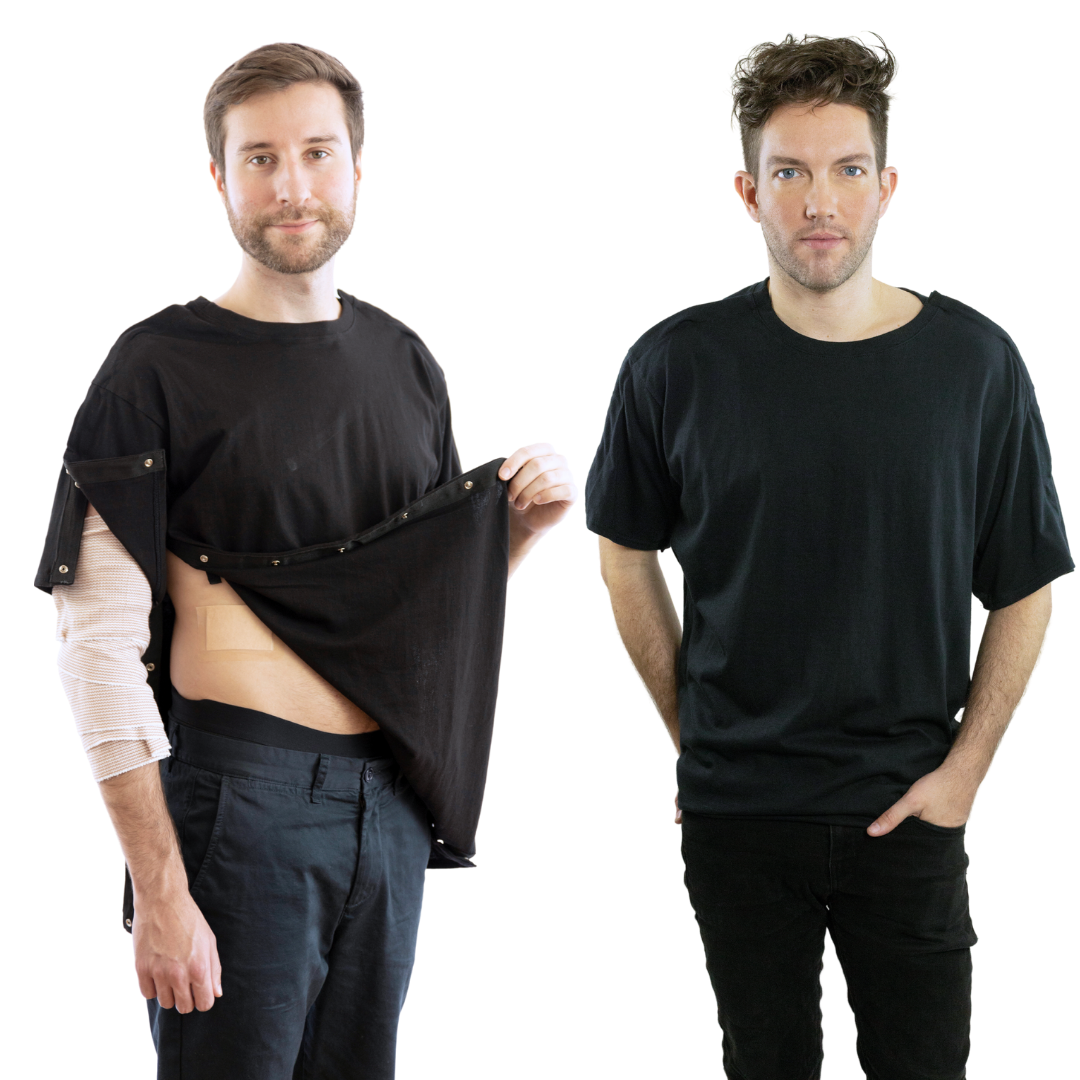 Surgery Recovery Shirt with Left & Right Side Snap Access - Crew Neck