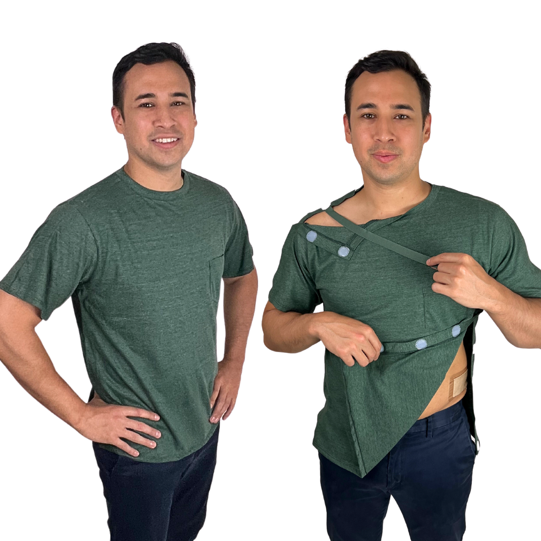 Inspired Comforts Unisex/Men's Post Surgery Shirt - All Access w/Stick On Fasteners