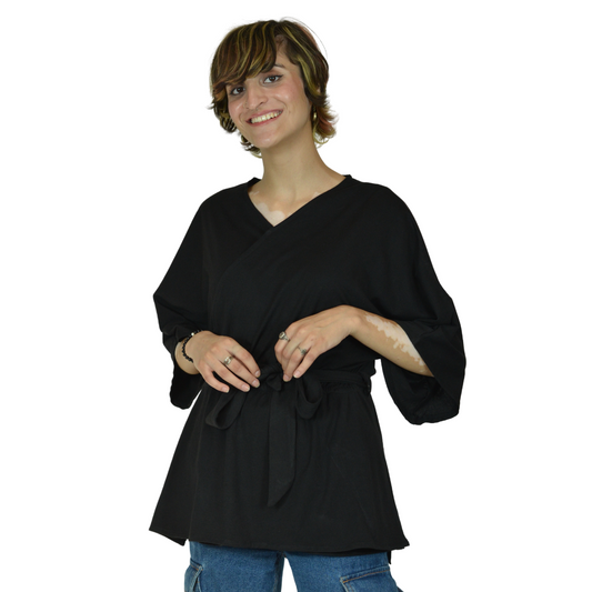 Women's Mastectomy Wrap Over Tie Top with Drain Pockets
