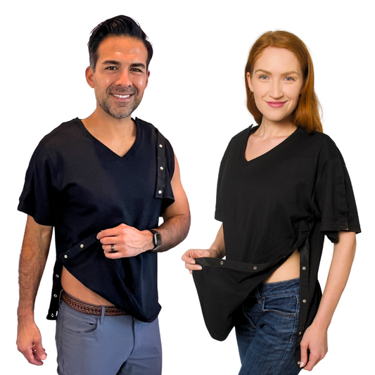 Surgery Recovery Shirt with Left & Right Side Snap Access - V Neck 1080