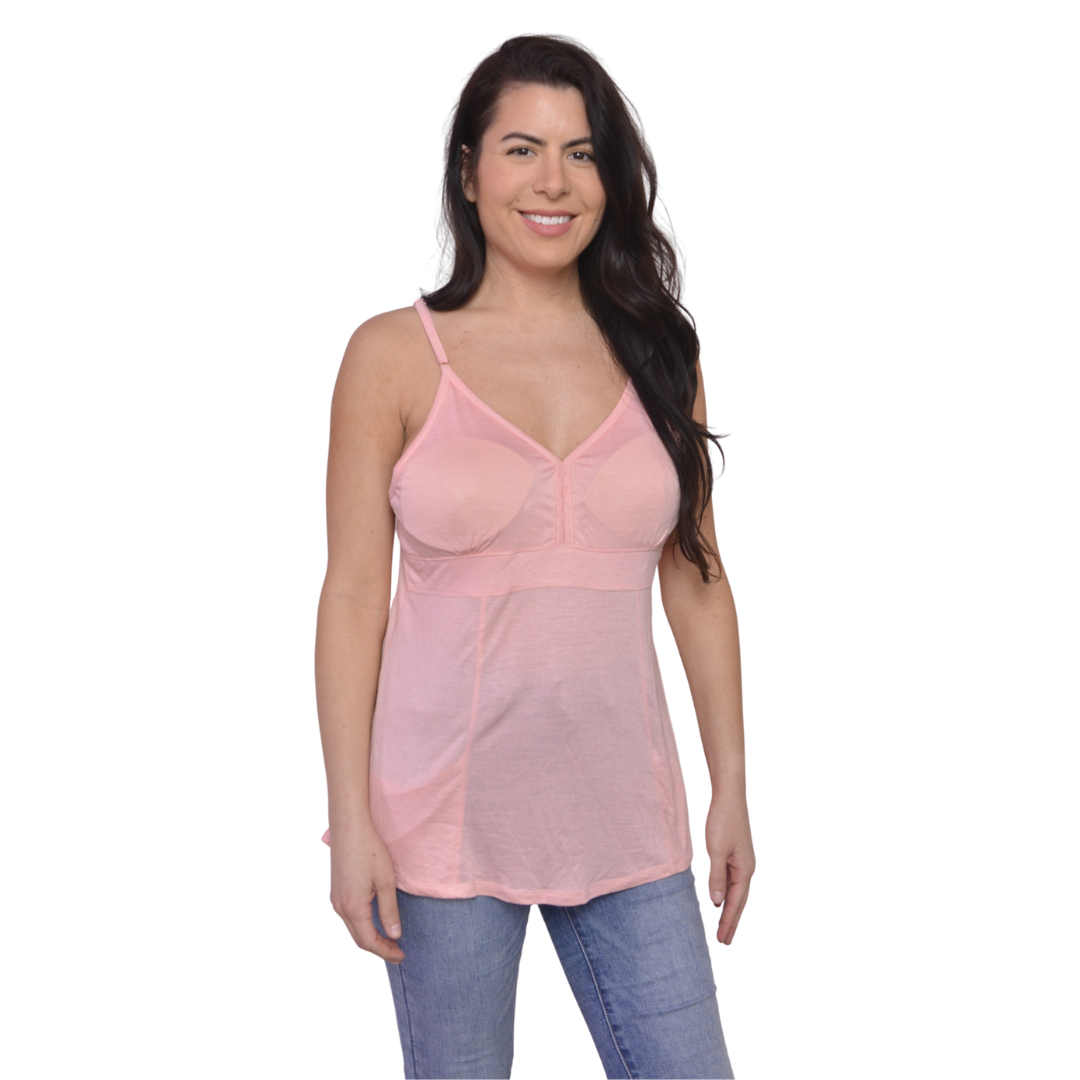 Inspired Comforts Mastectomy Camisole Tank Top with Hidden Drain Pockets,  Soft Bra Cup Forms & Adjustable Straps - Pink / S