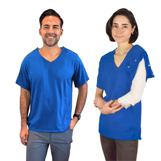Surgery Recovery Shirt with Left & Right Side Snap Access - V Neck