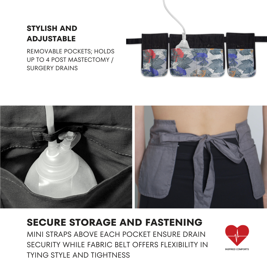 BRMDT Mastectomy Drain Holder with Shower Bag, Apron Style Drain