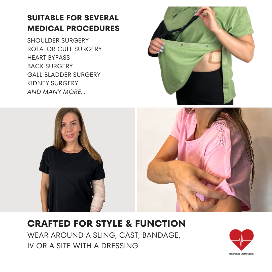  Post Surgery Pajamas with Snap Sleeves and Chemo Shirt