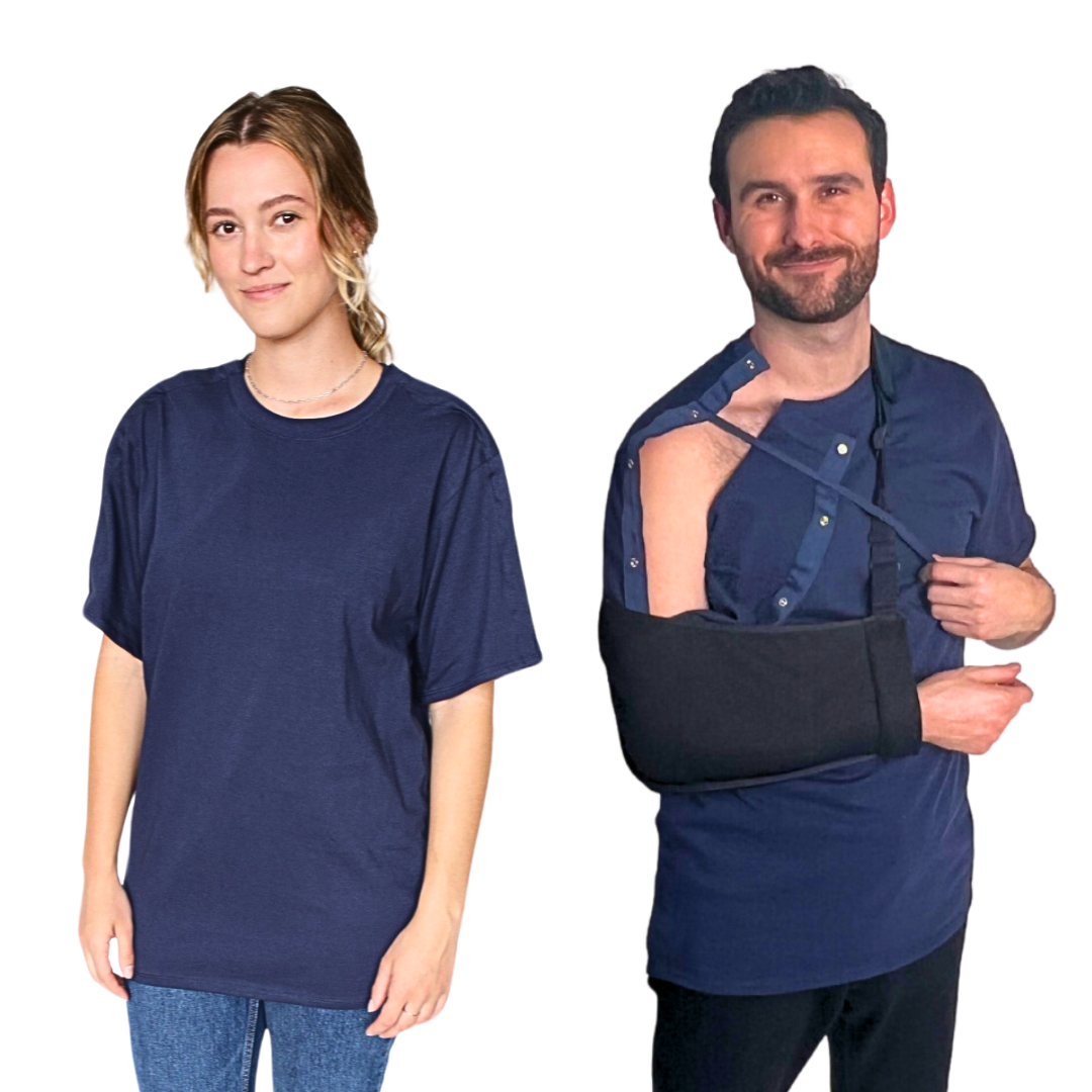 Shoulder Surgery Recovery Shirt with Shoulder Snaps - Crew Neck