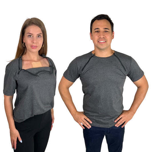 Unisex Chemotherapy Port Access Shirt - Half Sleeve