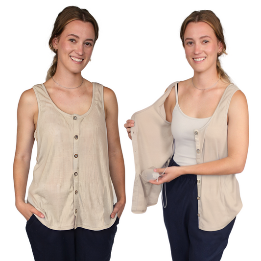 Post Surgery Mastectomy Recovery Ribbed Tank Tops with Drain Pocket & Button Front