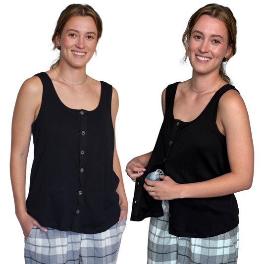 Post Surgery Mastectomy Recovery Ribbed Tank Tops with Drain Pocket & Button Front