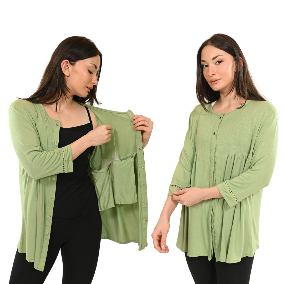 Women's Mastectomy Recovery Front Open Snap Shirt with Drain Pockets