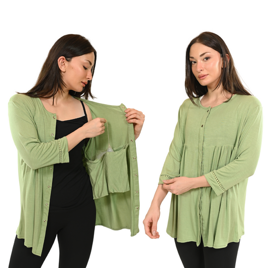 Women's Mastectomy Recovery Front Open Snap Shirt with Drain Pockets