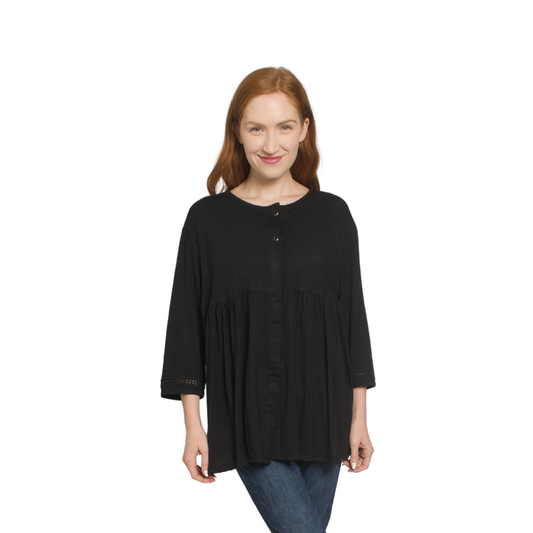 Women's Mastectomy Recovery Front Open Snap Shirt with Drain Pockets