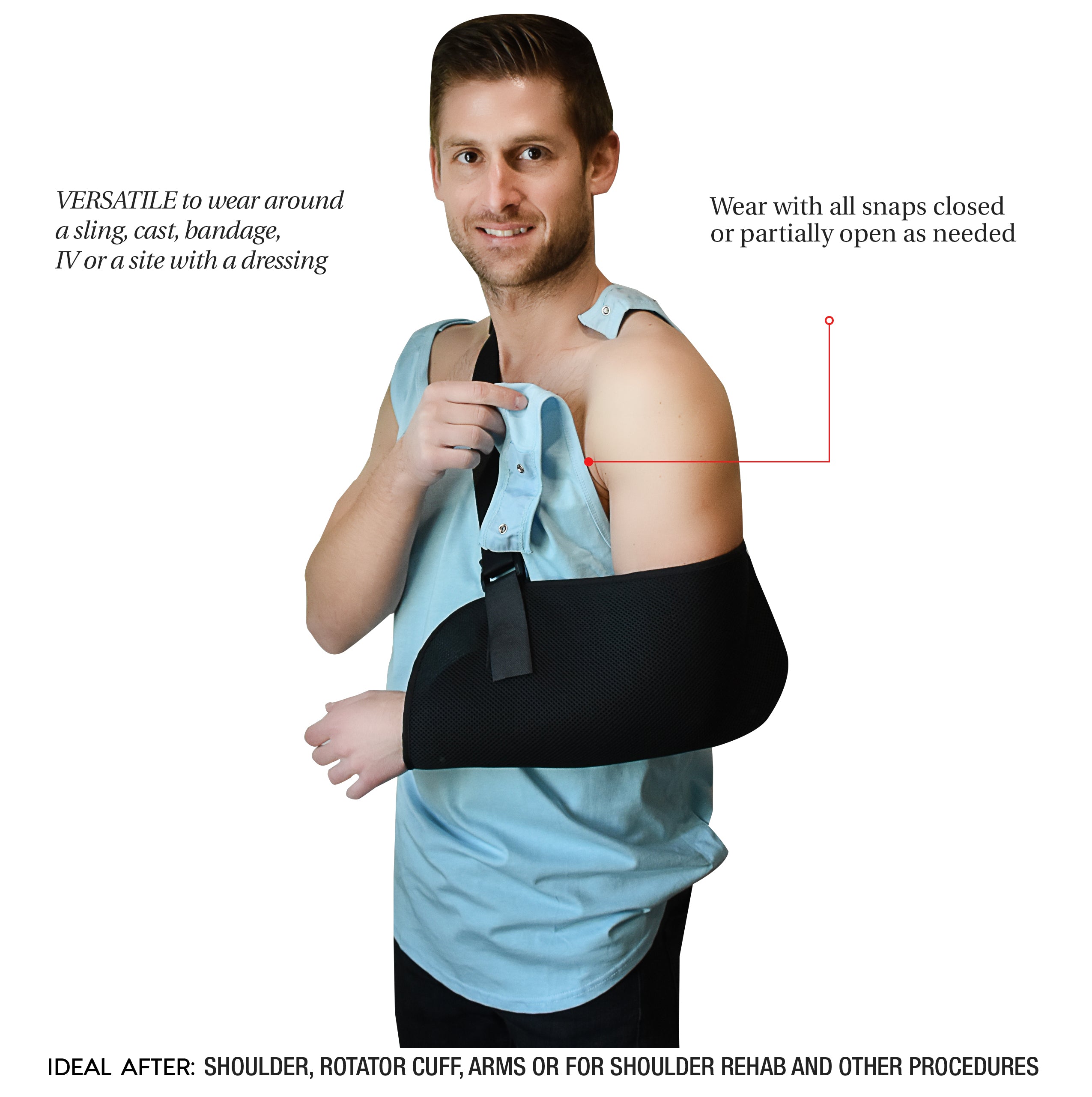 Surgery Recovery Shirt with Velcro Shoulder Access - Crew Neck