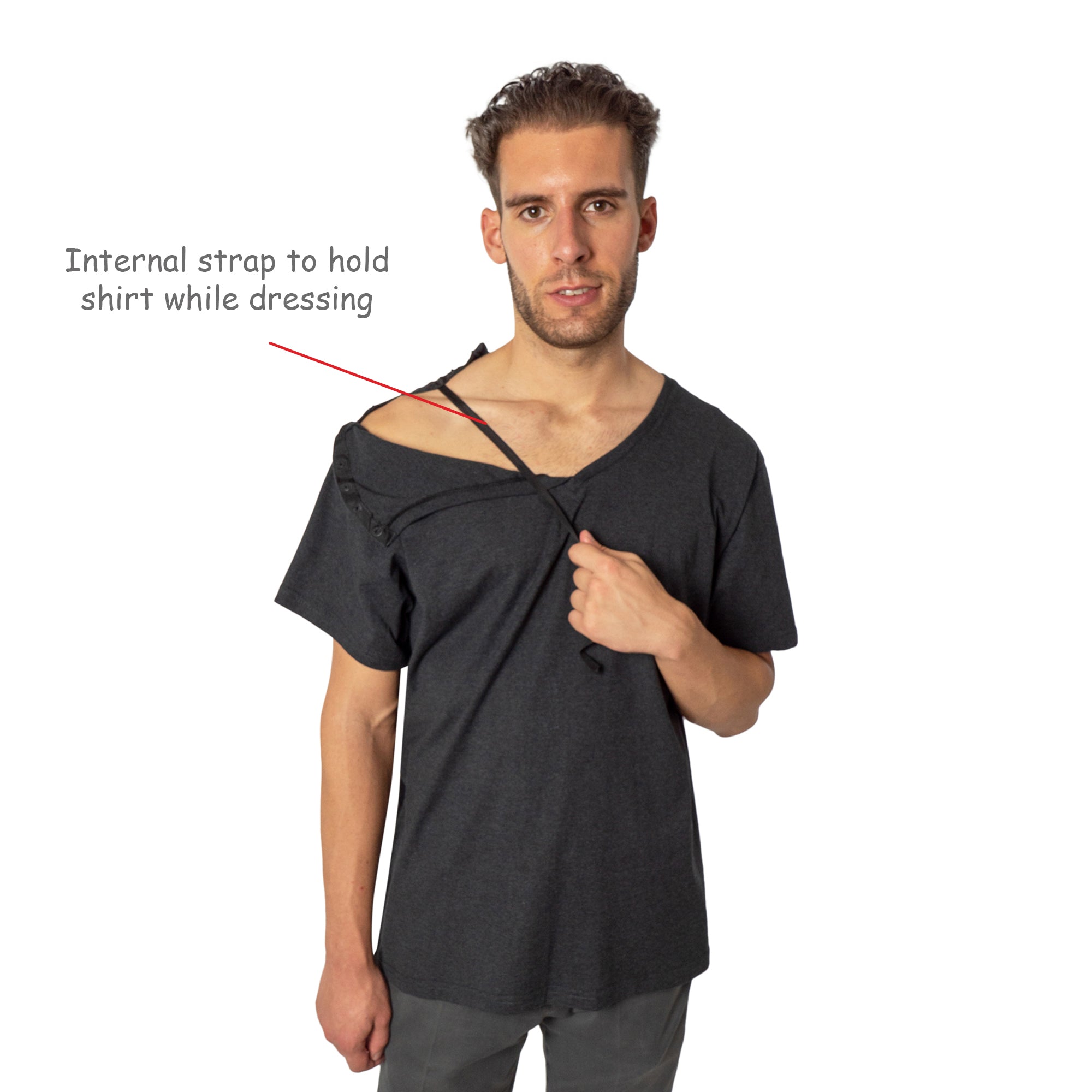 Surgery Recovery Shirt with Right Side Snap Access - V Neck - S